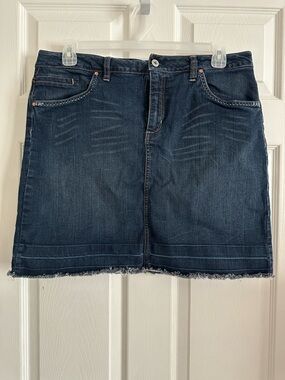 Dark Blue Denim Skirt with Studded Pockets
